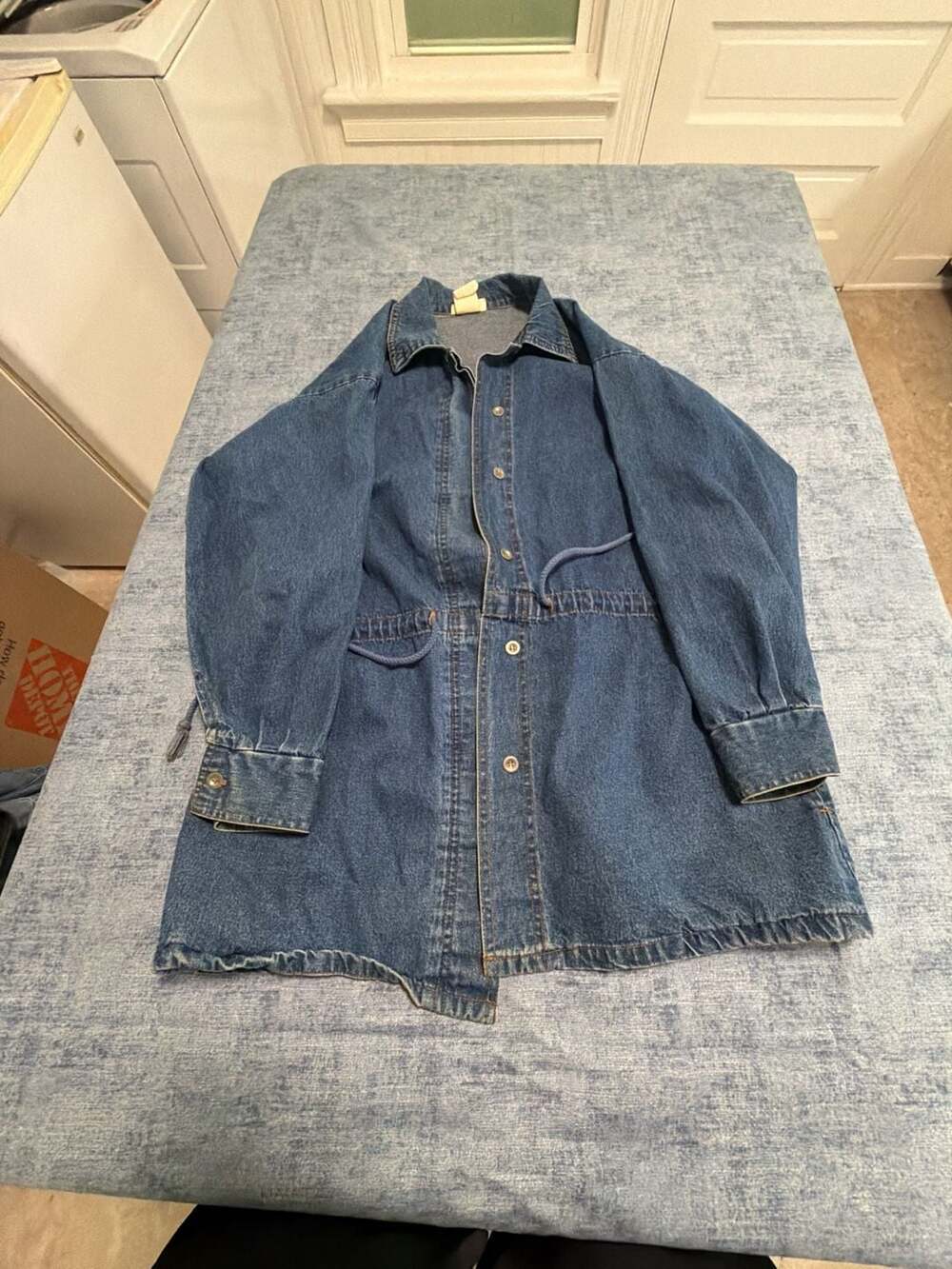 Vintage avon style Blue Denim Long Chore Jacket Coat Size L